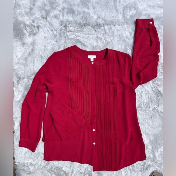 EUC J Jill thin hidden button pleated blouse Size M - Picture 1 of 6